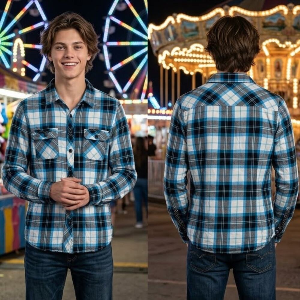 Aeropostale Plaid Long Sleeve Button Up Shirt Boy’s XL 38” Chest